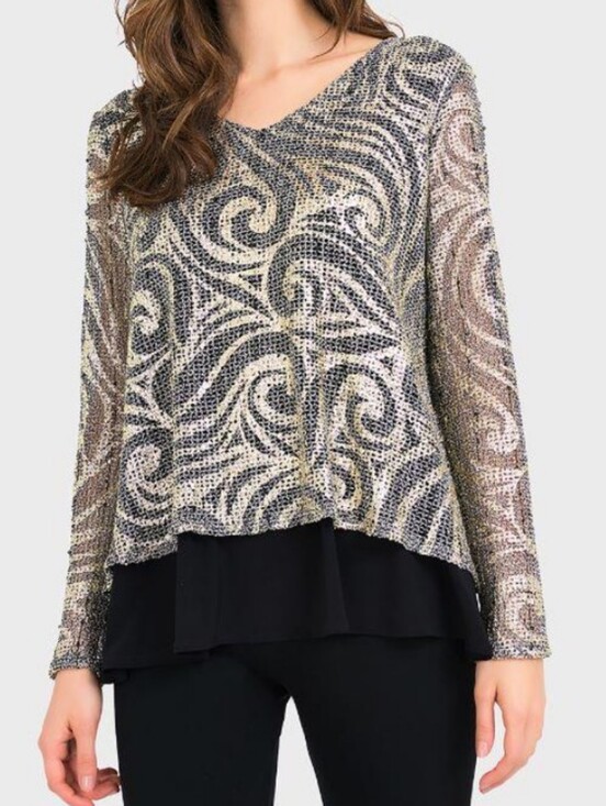 Joseph Ribkoff Tops - Joseph Ribkoff Black Gold Mesh Layered Tunic 14/16